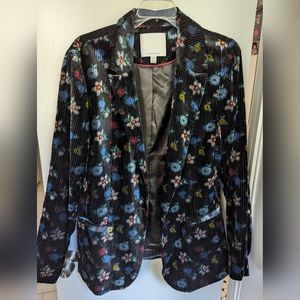 Anthropologie Ett:Twa Blooming Velvet Floral Corduroy Blazer